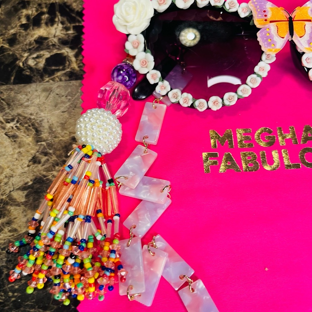 Meghan Fabulous Butterfly FUNGLASSES with Colorful Beaded Tassels - Picture 5 of 10